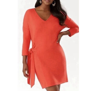 TOMMY BAHAMA Side Tie V-Neck Dress MED Red Soft Stretch Colorful Preppy Holiday